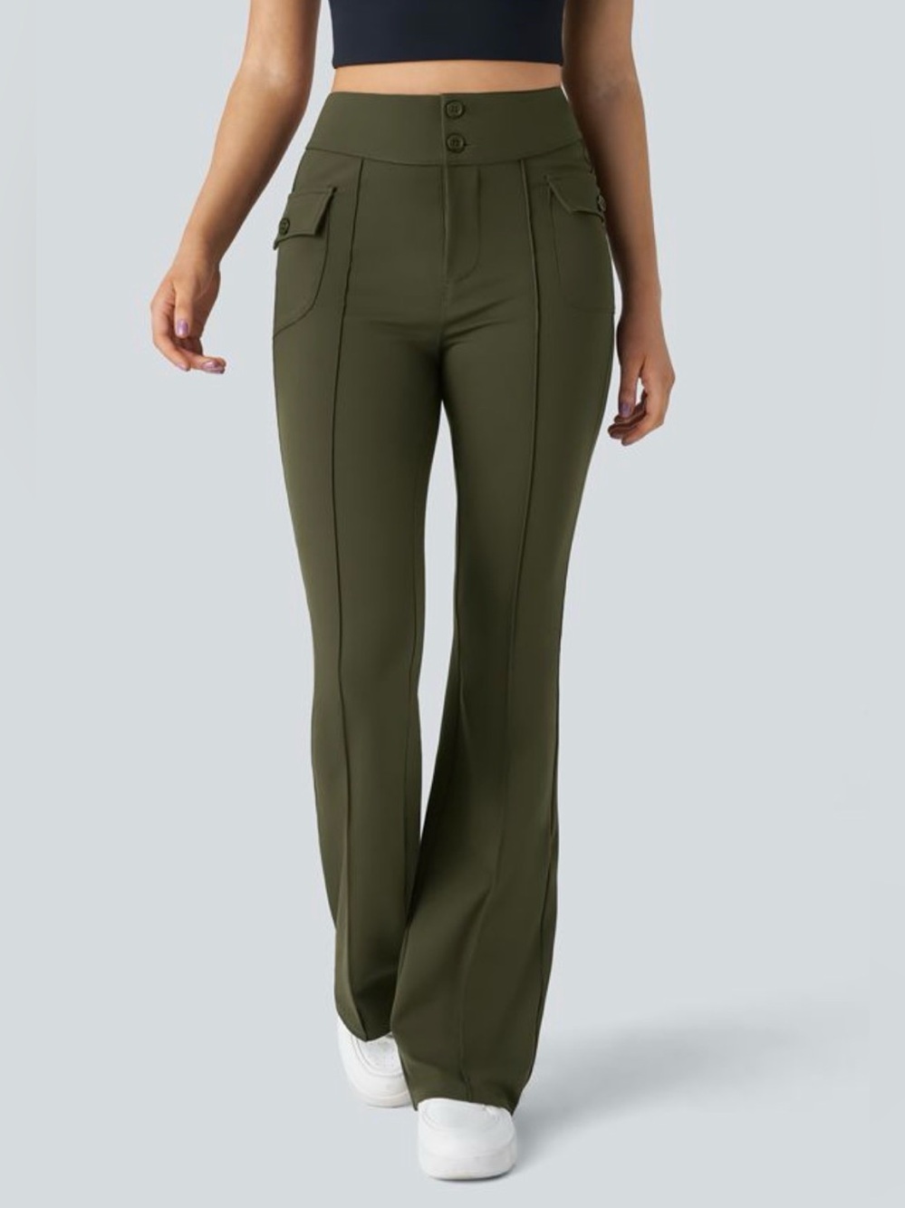 Halara High Waisted Side Flap Pocket Flare Cargo Pants Women's Medium PET Green